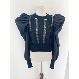 Kate Hewko Puff Statement Sleeve Sweater Top Black